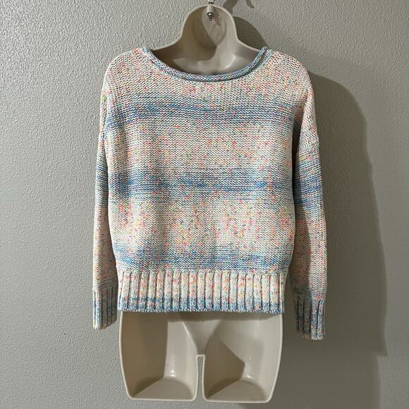 Anthropologie Palm Tree Boat Neck Oversized Women's Sweater Knit Blue Sz XSP - Picture 6 of 8